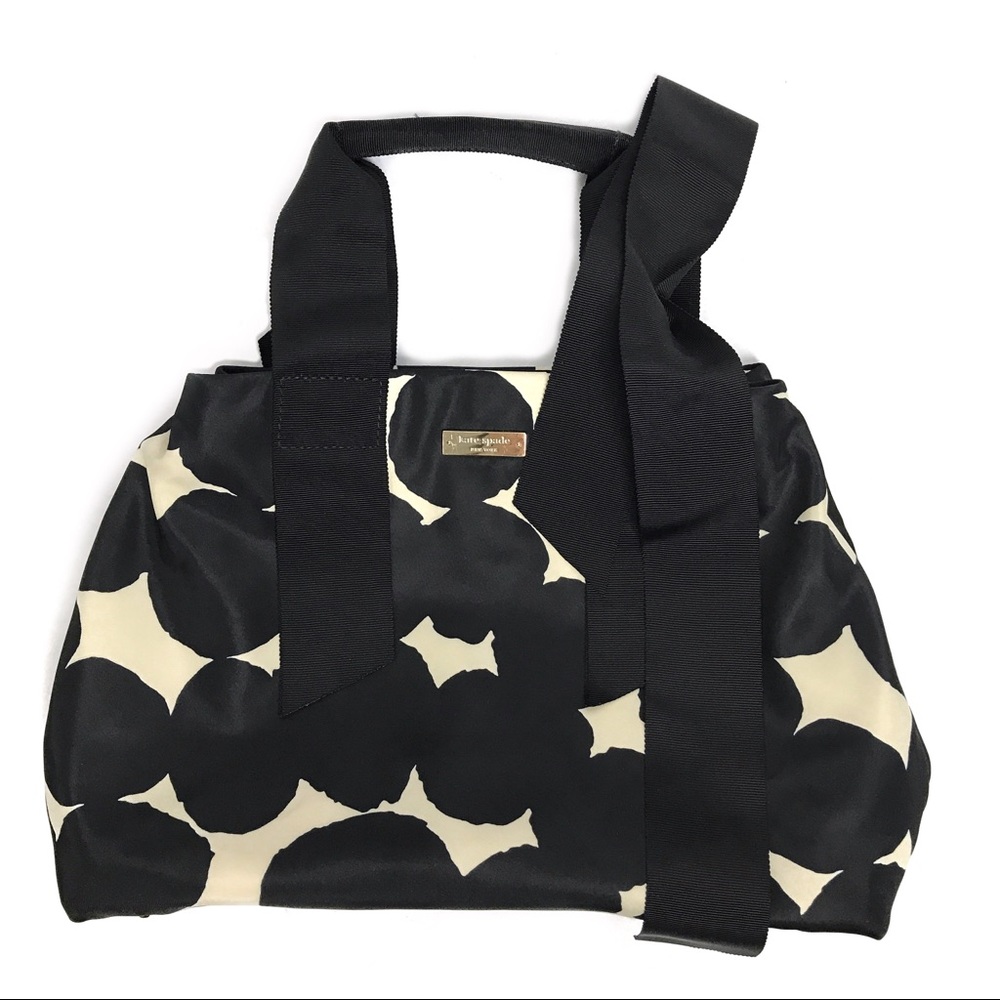 {kate spade} Nylon Black&Off-White Spotted Satchel